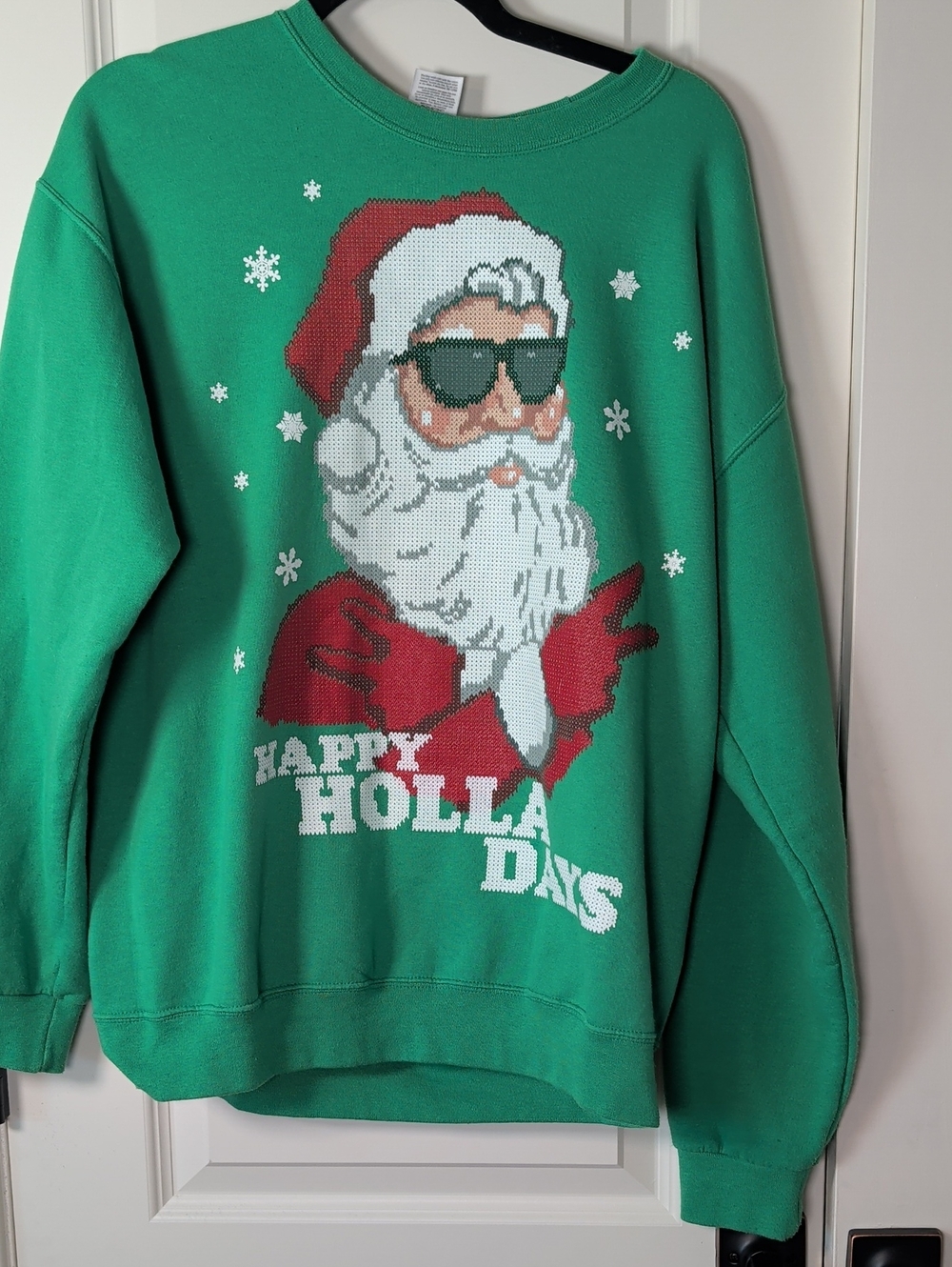Jerzees Green Santa 'Happy Holla Days' Sweatshirt with Red and White Accents